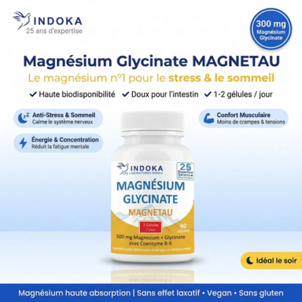 INDOKA Magnésium Glycinate Magnetau 40 Gélules 300 mg
